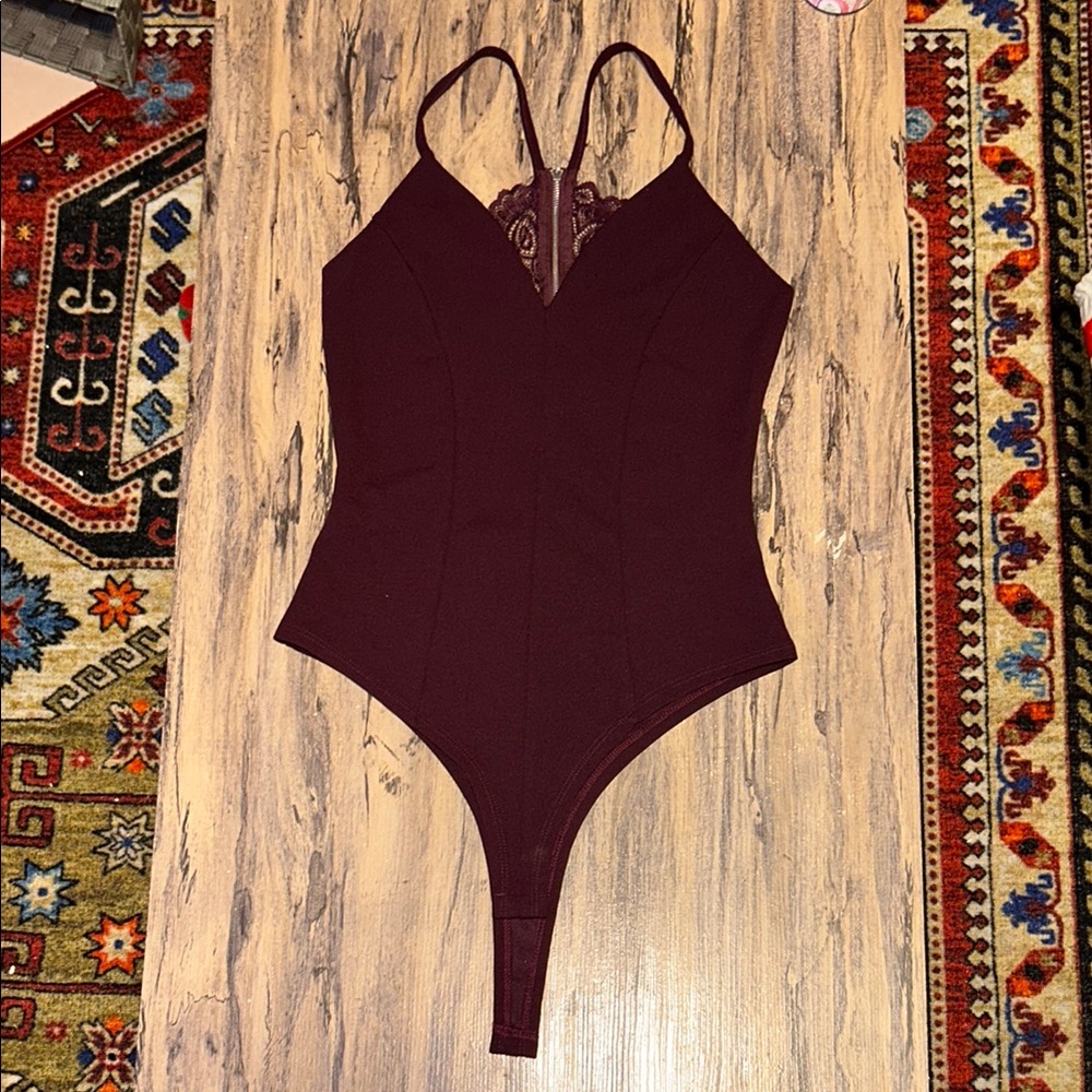 💕NWT Eclipse Burgundy Bodysuit One Piece with Criss-Cross Back